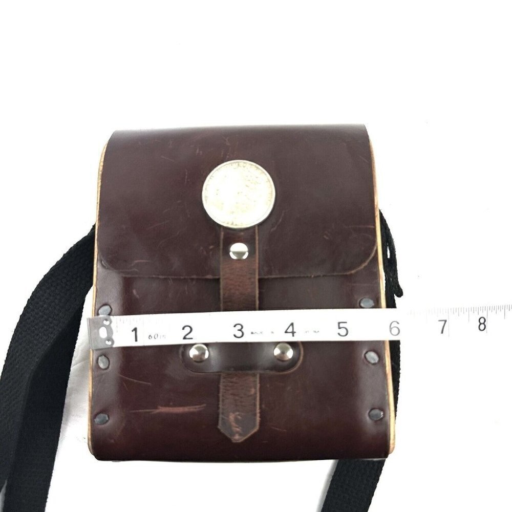 Quiet Leather Works Crossbody Handbag Brown Leather Wood Sides Made in USA Rare - Picture 10 of 13